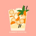 Colorful vector illustration of summer soft drink with ice and fruits Royalty Free Stock Photo